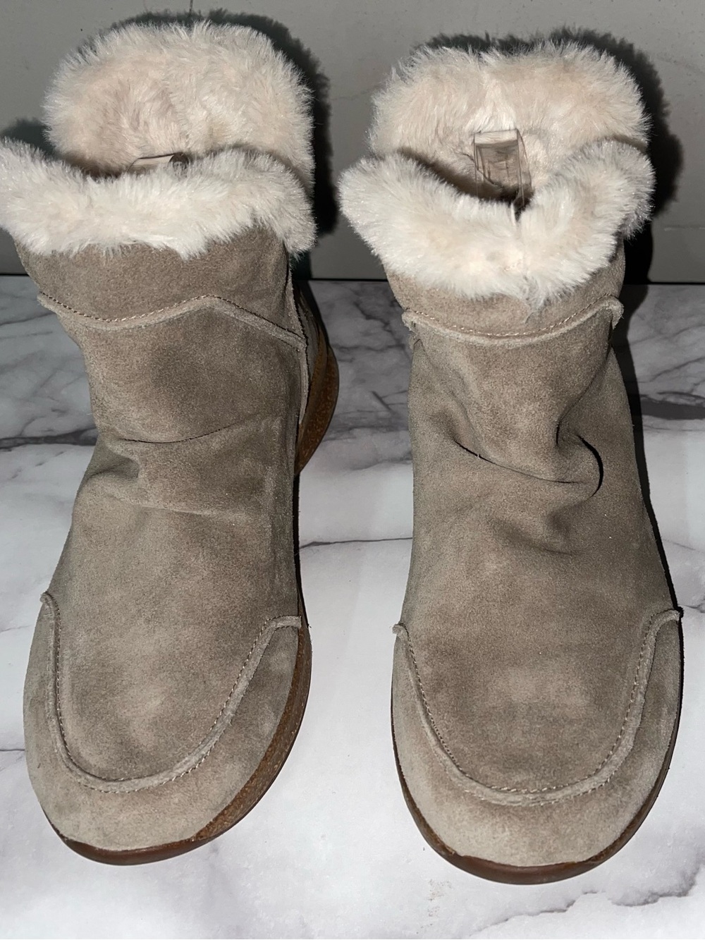 Taos Future Mid Dark Taupe Suede Faux Fur Ankle Boots Women's Size 9